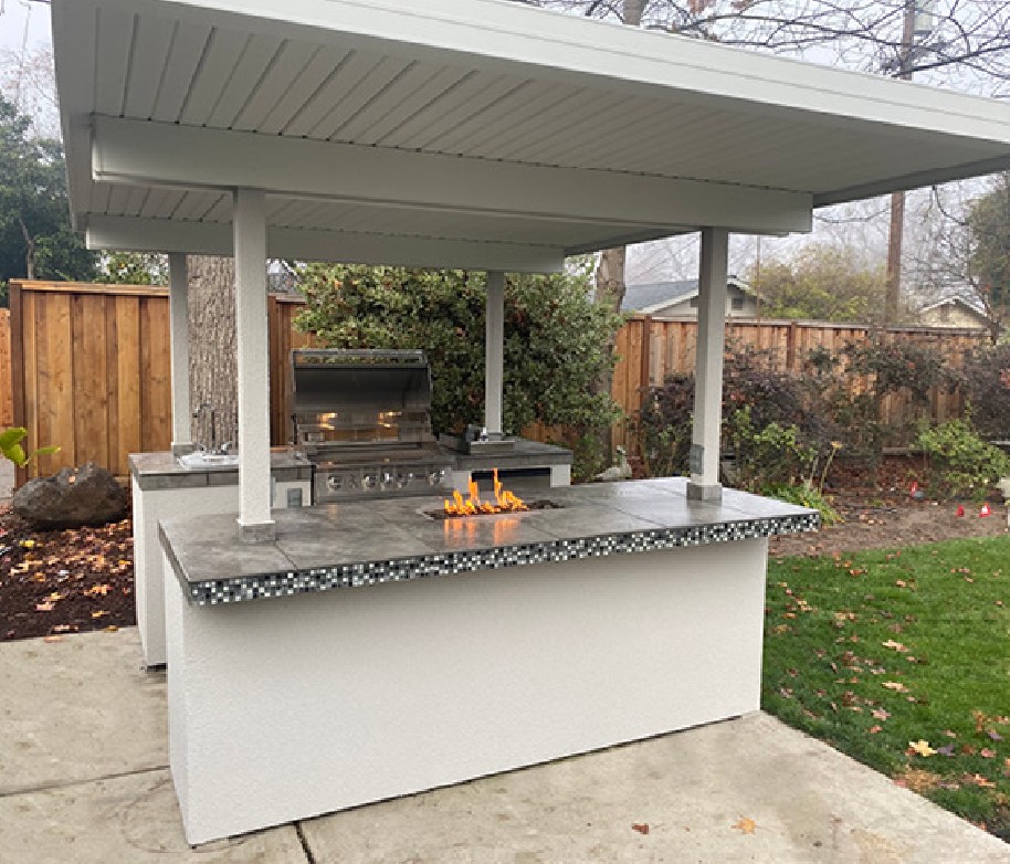 2-Piece Pass-Thru Island with Roof, a Just BBQ Grills built-to-order outdoor kitchen